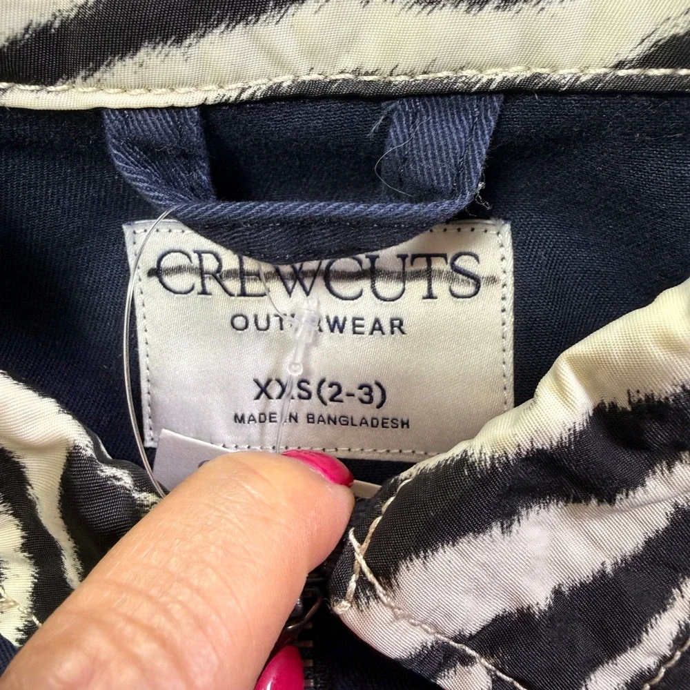 J.Crew Crewcut‎ Navy embroidered bomber jacket zebra collar Size XXS 2T 3T
